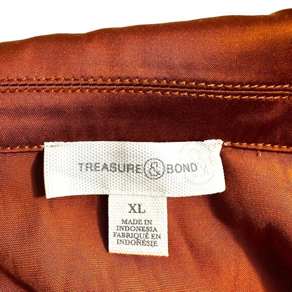 Treasure & Bond Nordstrom New Women's Satin Button Up Shirt Top Rust XL Classic - Picture 5 of 8